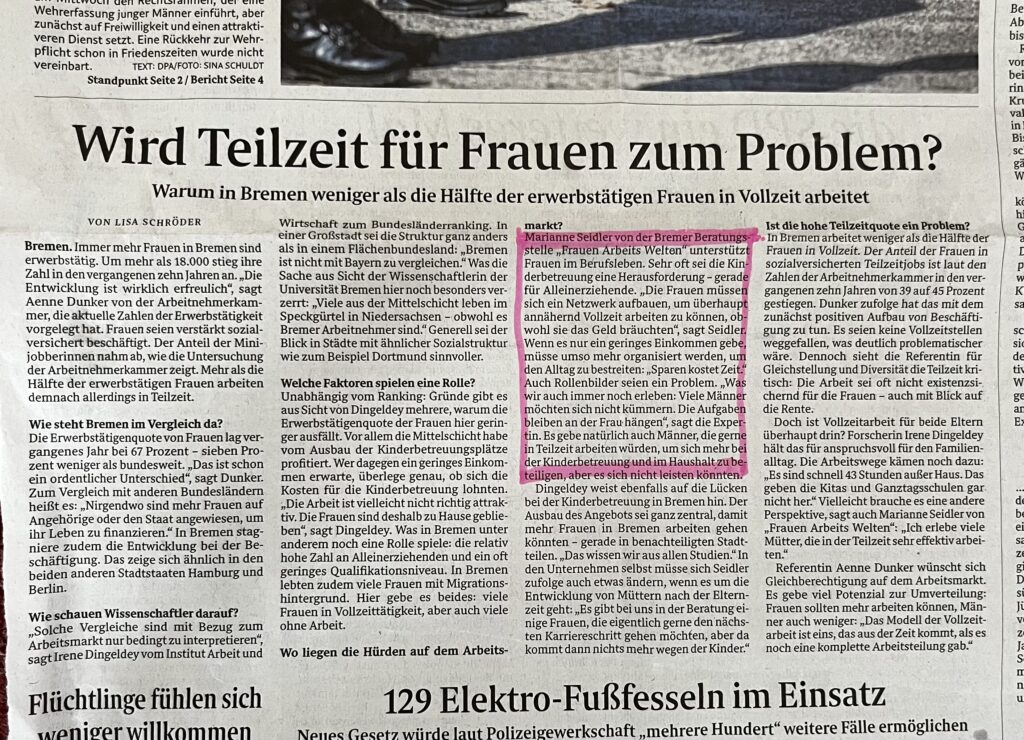 Artikel zum Thema Frauen und Teilzeit im Weserkurier