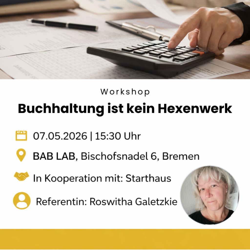 Ankündigungsgrafik für die Veranstaltung Buchhaltung ist kein Hexenwerk
